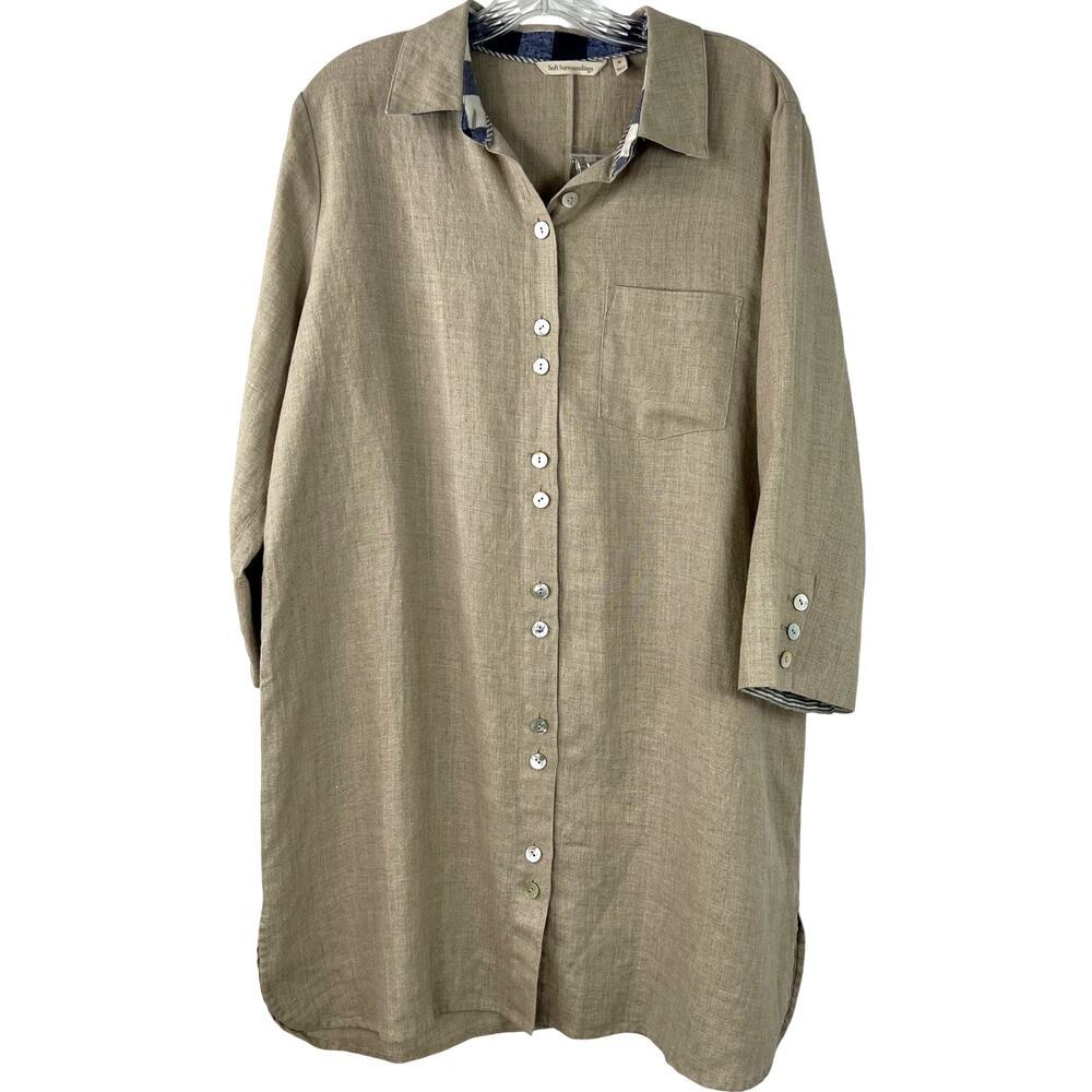 Soft Surroundings NWOT Women's Linen Shirt Dress Button Down Minimalist Size M